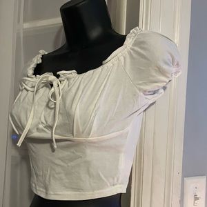 Adorable NWOT EZwear Off Shoulder Frill Trim Knot Front Top